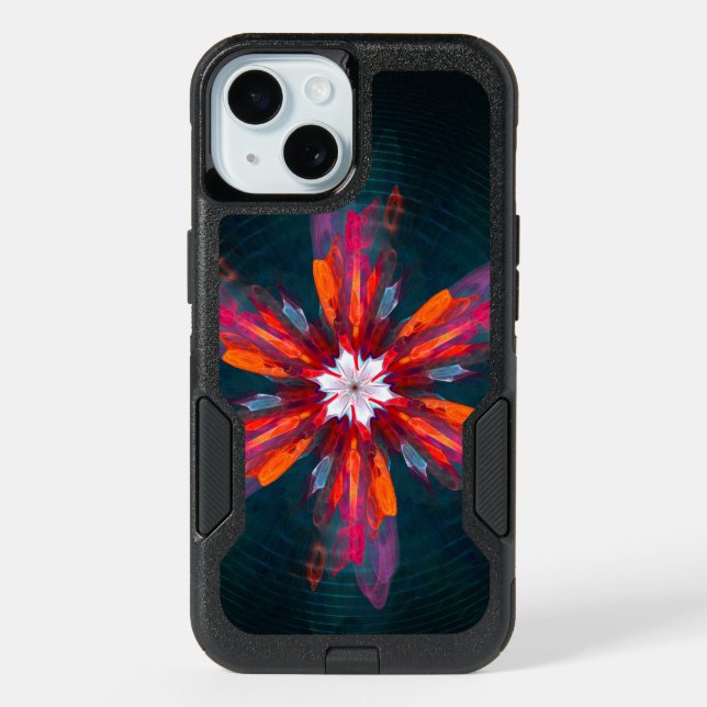 Floral Mandala Flowers Orange Red Blue Abstract iPhone 15 Case (Back)