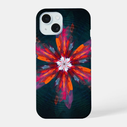 Floral Mandala Flowers Orange Red Blue Abstract iPhone 15 Case
