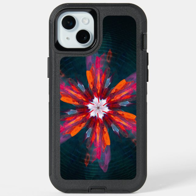 Floral Mandala Flowers Orange Red Blue Abstract iPhone 15 Plus Case (Back)