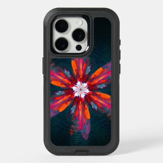 Floral Mandala Flowers Orange Red Blue Abstract iPhone 15 Pro Case (Back)