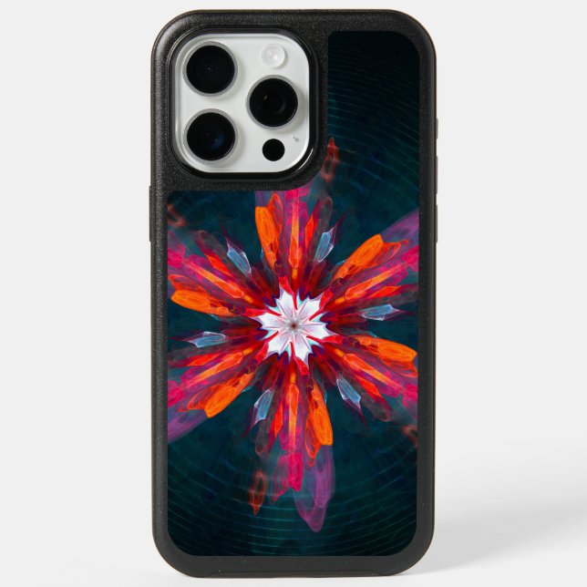 Floral Mandala Flowers Orange Red Blue Abstract iPhone 15 Pro Max Case (Back)