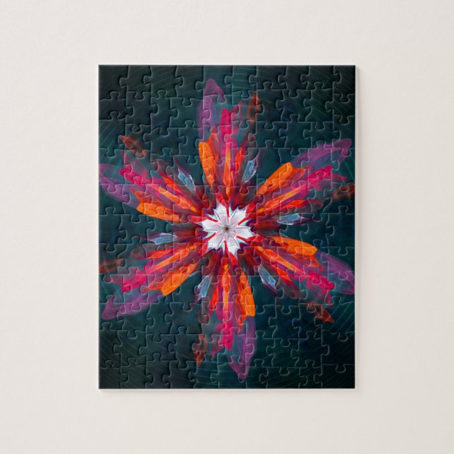 Floral Mandala Flowers Orange Red Blue Abstract Jigsaw Puzzle (Vertical)