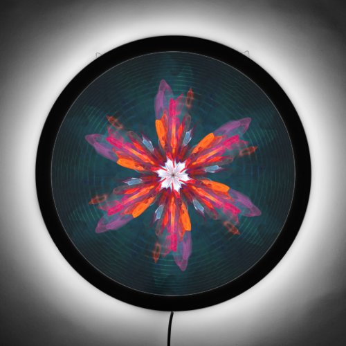 Floral Mandala Flowers Orange Red Blue Abstract LED Sign