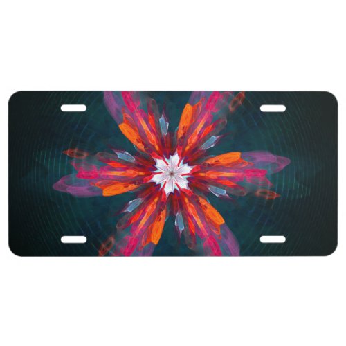 Floral Mandala Flowers Orange Red Blue Abstract License Plate