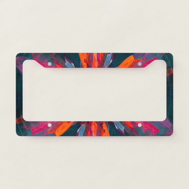 Floral Mandala Flowers Orange Red Blue Abstract License Plate Frame (Front)
