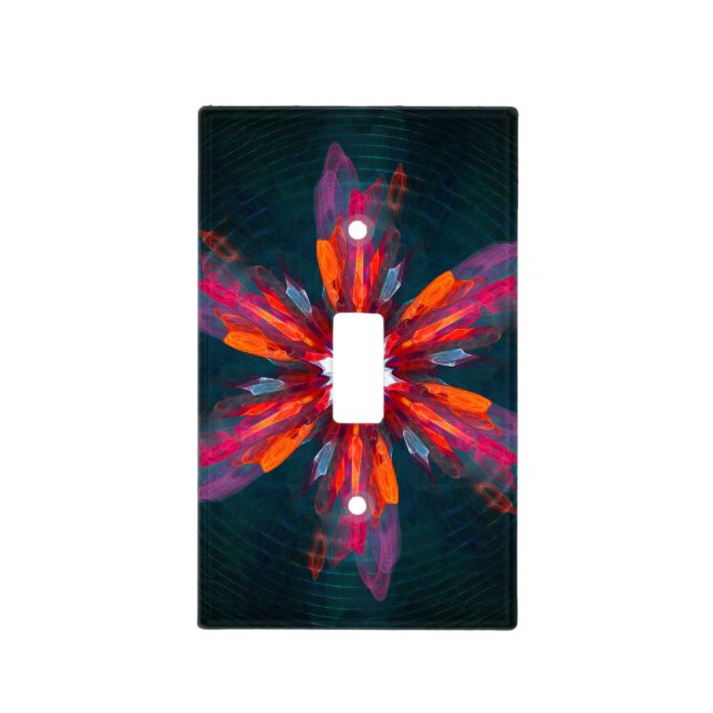 Floral Mandala Flowers Orange Red Blue Abstract Light Switch Cover (Front)