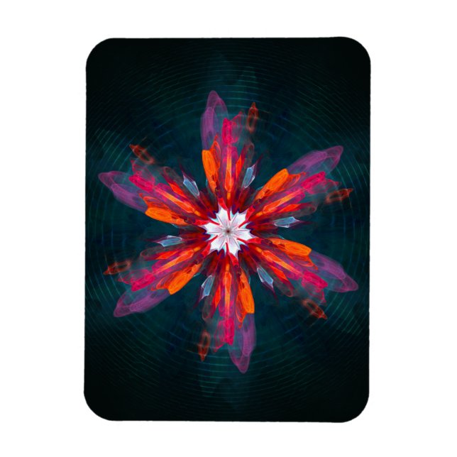 Floral Mandala Flowers Orange Red Blue Abstract Magnet (Vertical)