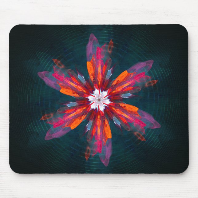 Floral Mandala Flowers Orange Red Blue Abstract Mouse Pad (Front)