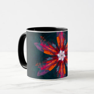Floral Mandala Flowers Orange Red Blue Abstract Mug