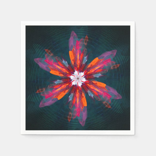 Floral Mandala Flowers Orange Red Blue Abstract Napkins (Front)