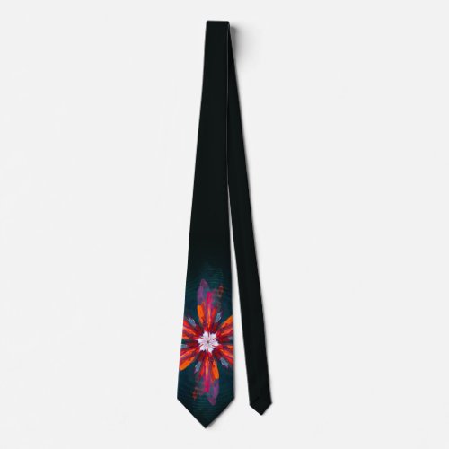 Floral Mandala Flowers Orange Red Blue Abstract Neck Tie