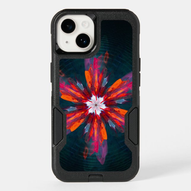 Floral Mandala Flowers Orange Red Blue Abstract Otterbox iPhone Case (Back)
