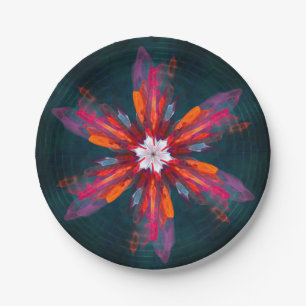 Floral Mandala Flowers Orange Red Blue Abstract Paper Plates