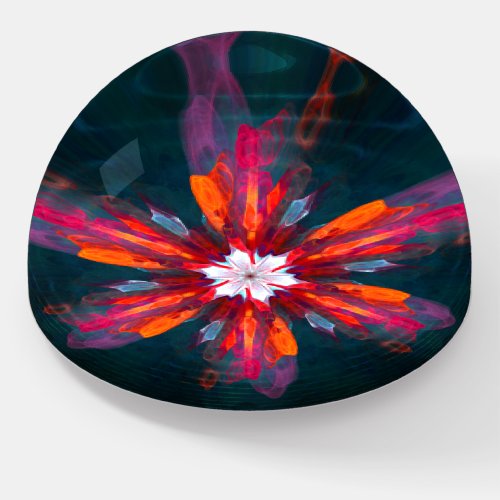 Floral Mandala Flowers Orange Red Blue Abstract Paperweight
