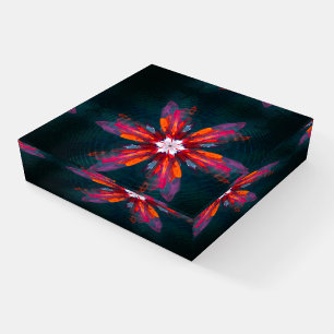 Floral Mandala Flowers Orange Red Blue Abstract Paperweight
