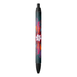 Floral Mandala Flowers Orange Red Blue Abstract Pen