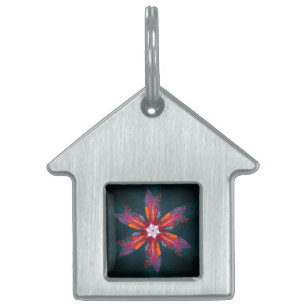 Floral Mandala Flowers Orange Red Blue Abstract Pet ID Tag
