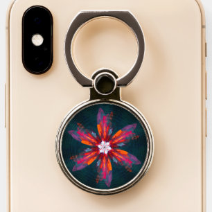 Floral Mandala Flowers Orange Red Blue Abstract Phone Ring Stand