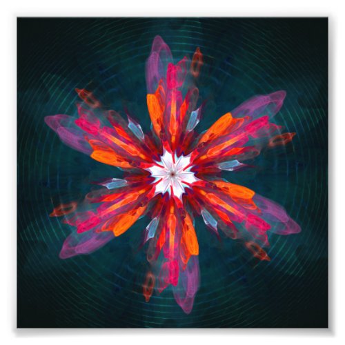 Floral Mandala Flowers Orange Red Blue Abstract Photo Print