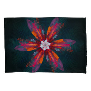 Floral Mandala Flowers Orange Red Blue Abstract Pillow Case