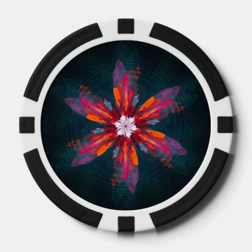 Floral Mandala Flowers Orange Red Blue Abstract Poker Chips