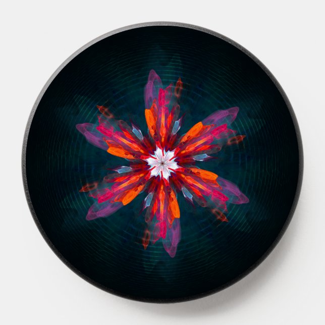 Floral Mandala Flowers Orange Red Blue Abstract PopSocket (Popsocket)