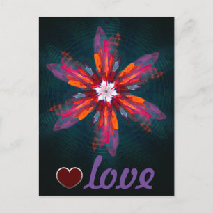 Floral Mandala Flowers Orange Red Blue Abstract Postcard