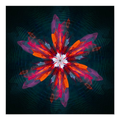 Floral Mandala Flowers Orange Red Blue Abstract Poster