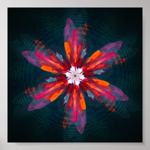 Floral Mandala Flowers Orange Red Blue Abstract Poster