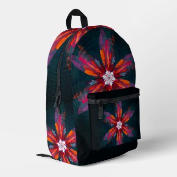 Floral Mandala Flowers Orange Red Blue Abstract Printed Backpack by OniArts at Zazzle