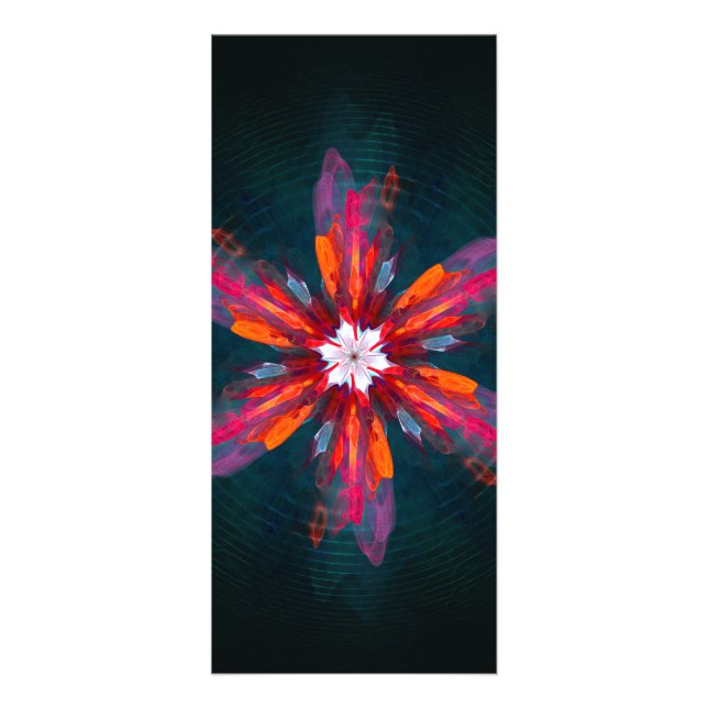 Floral Mandala Flowers Orange Red Blue Abstract Rack Card (Front)