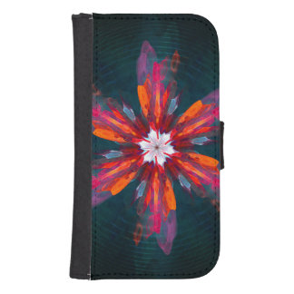 Floral Mandala Flowers Orange Red Blue Abstract Galaxy S4 Wallet Case
