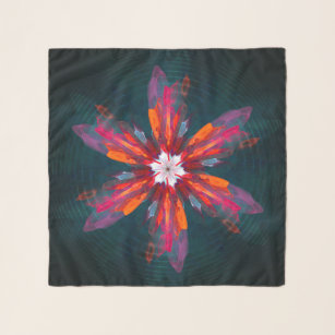 Floral Mandala Flowers Orange Red Blue Abstract Scarf