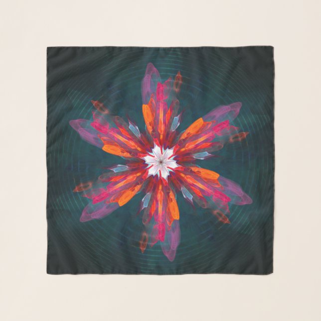 Floral Mandala Flowers Orange Red Blue Abstract Scarf (Front)
