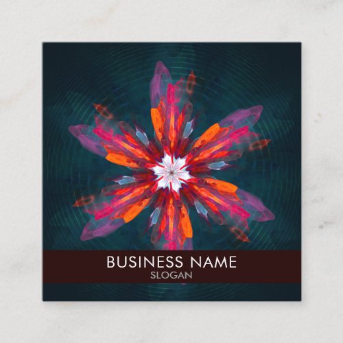 Floral Mandala Flowers Orange Red Blue Abstract Square Business Card