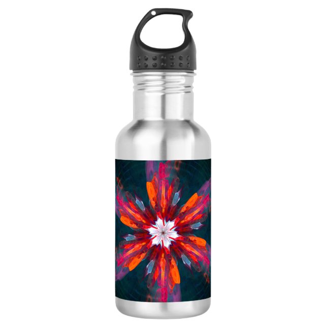 Floral Mandala Flowers Orange Red Blue Abstract Stainless Steel Water Bottle (Front)