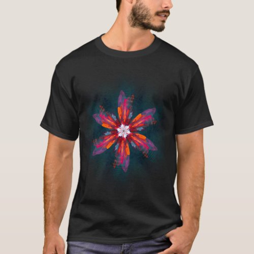 Floral Mandala Flowers Orange Red Blue Abstract T_Shirt