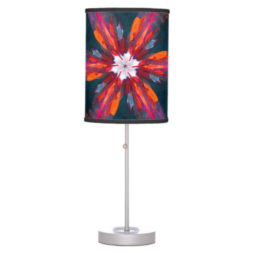 Floral Mandala Flowers Orange Red Blue Abstract Table Lamp