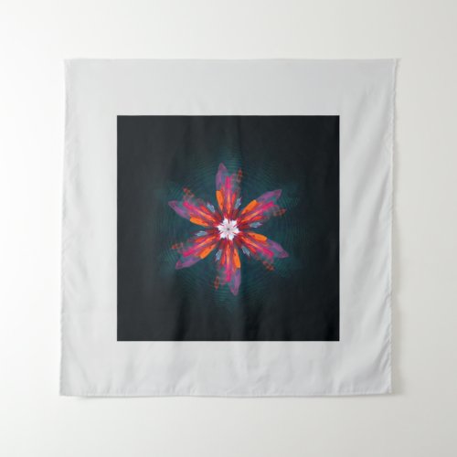 Floral Mandala Flowers Orange Red Blue Abstract Tapestry