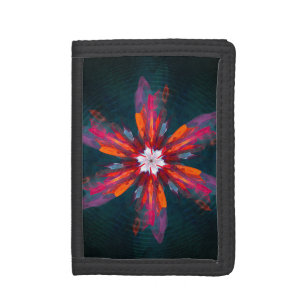 Floral Mandala Flowers Orange Red Blue Abstract Trifold Wallet