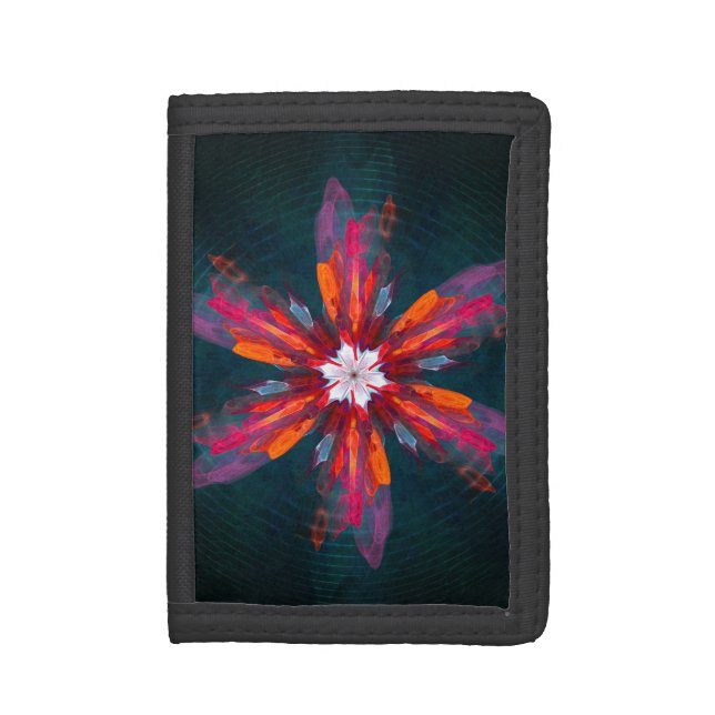 Floral Mandala Flowers Orange Red Blue Abstract Trifold Wallet (Front Vertical)