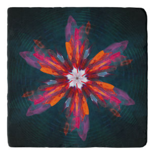Floral Mandala Flowers Orange Red Blue Abstract Trivet