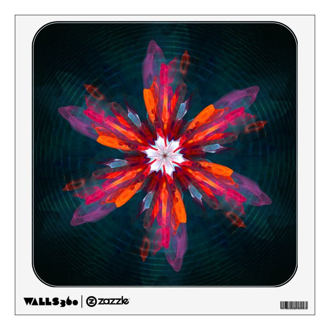 Floral Mandala Flowers Orange Red Blue Abstract Wall Decal (Front)