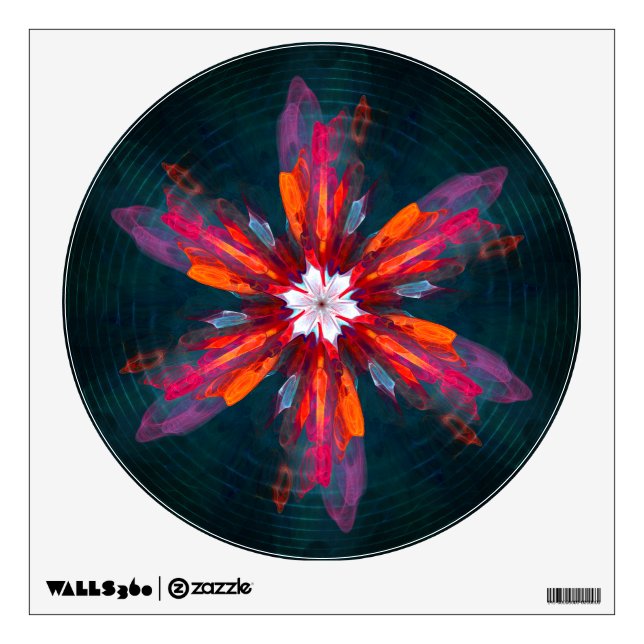 Floral Mandala Flowers Orange Red Blue Abstract Wall Decal (Front)