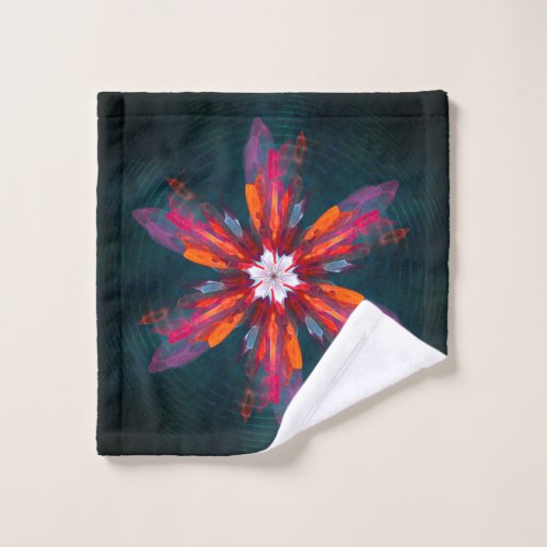 Floral Mandala Flowers Orange Red Blue Abstract Wash Cloth