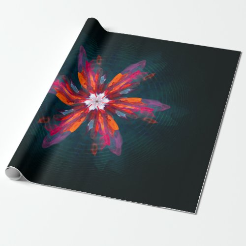 Floral Mandala Flowers Orange Red Blue Abstract Wrapping Paper