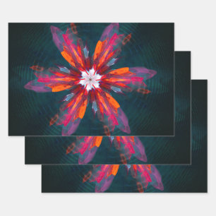 Floral Mandala Flowers Orange Red Blue Abstract Wrapping Paper Sheets