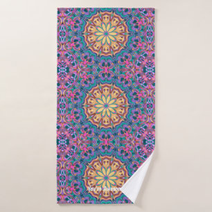 Floral Mandala Garden Yellow Digital Art Bath Towel