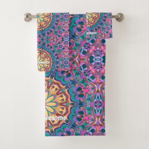 Floral Mandala Garden Yellow Digital Art Bath Towel Set