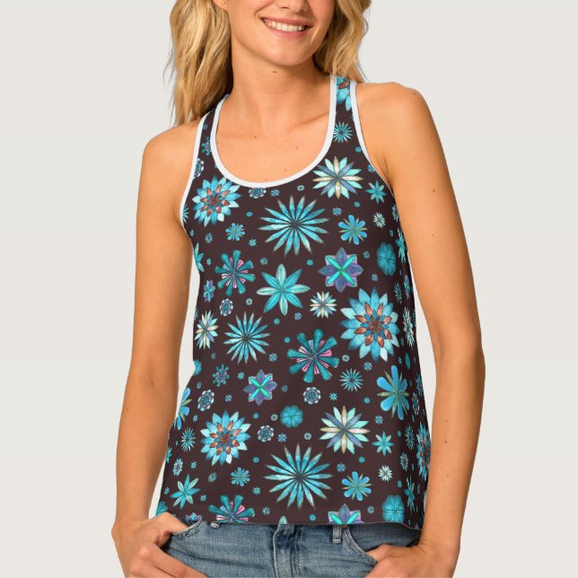 Floral Mandala Geometric Crystal Floral Tank Top (Front)